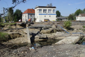 destroyed building after heavy rain in Poland